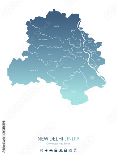 new delhi map. india city vector map. 