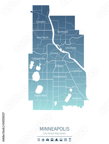 minneapolis map. us city vector map. 
