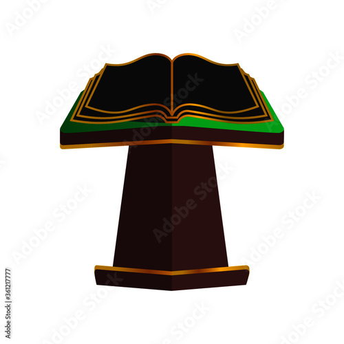 opened black book on podium with flat style illustration