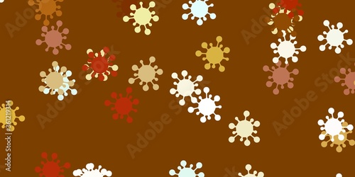 Light blue, yellow vector background with covid-19 symbols.