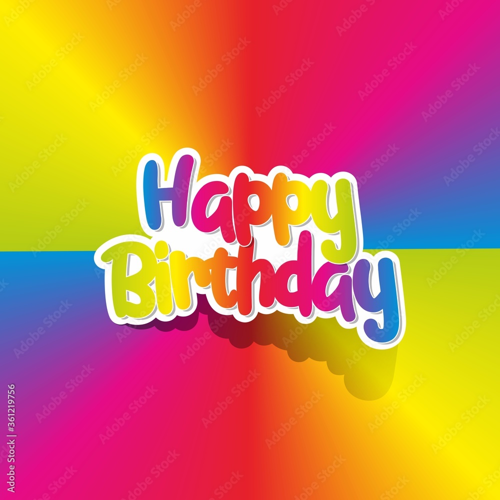 Happy birthday greeting card with rainbow text vector illustration