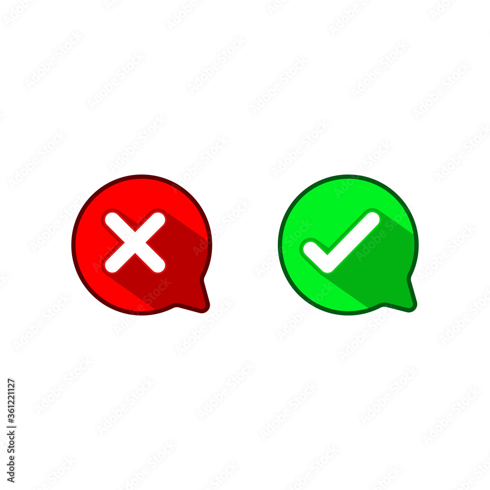 Good bad symbols. Color speech bubble like do's and don'ts. flat simple modern illustration. Concept of checklist element and reject or accept symbol. Good bad symbols. Color speech bubble like do's and don'ts. flat simple modern illustration. Concept of checklist element and reject or accept symbol.