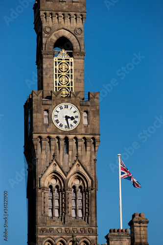 Bradford, West Yorkshire, UK, October 2013, A view of Bradford City Hall against clear blue skies in, Citypark, Centenary Square photo