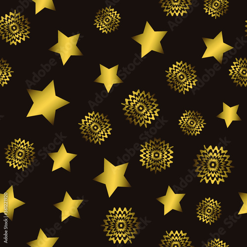 Seamless pattern, ornament with abstract bronze circles and stars in the style of op art, concept modern concept for your design.