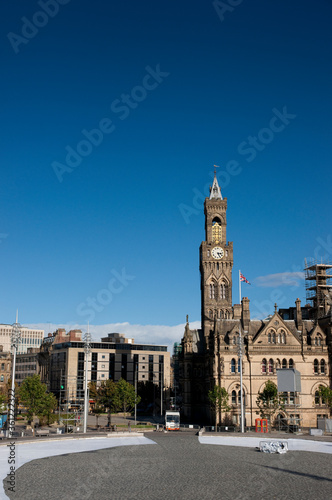 Bradford, West Yorkshire, UK, October 2013, A view of Bradford City Hall against clear blue skies in, Citypark, Centenary Square photo