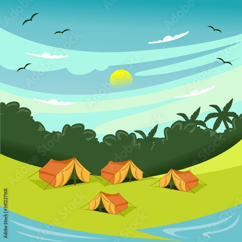 summer camp in the beach flat design