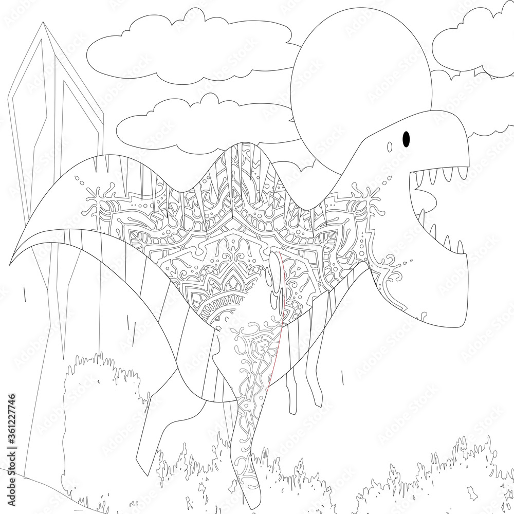 Obraz premium Adult coloring page,book a cute isolated dog,image for relaxing.Zen art style illustration.