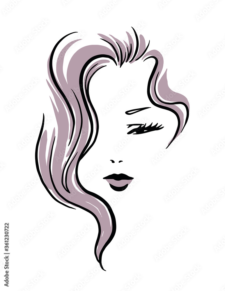 Abstract logo of a stylish girl's face with purple curly hairstyle Abstract logo of a stylish girl's face with purple curly hairstyle