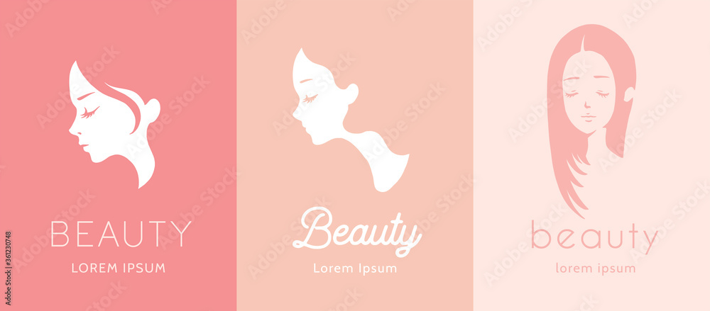 Logo template sets for beauty salon or business with beautiful women's faces