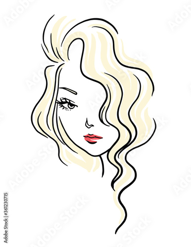 Logo of a stylish woman with long curly blonde hairstyle
