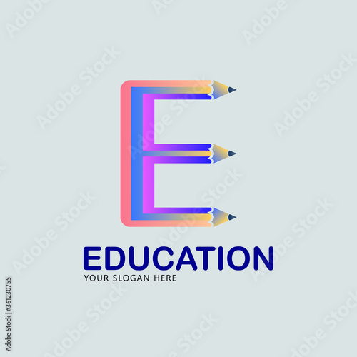 letter E with pen concept