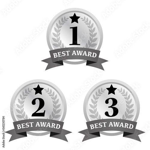 1位、2位、3位のメダル　ベスト3（モノクロ）