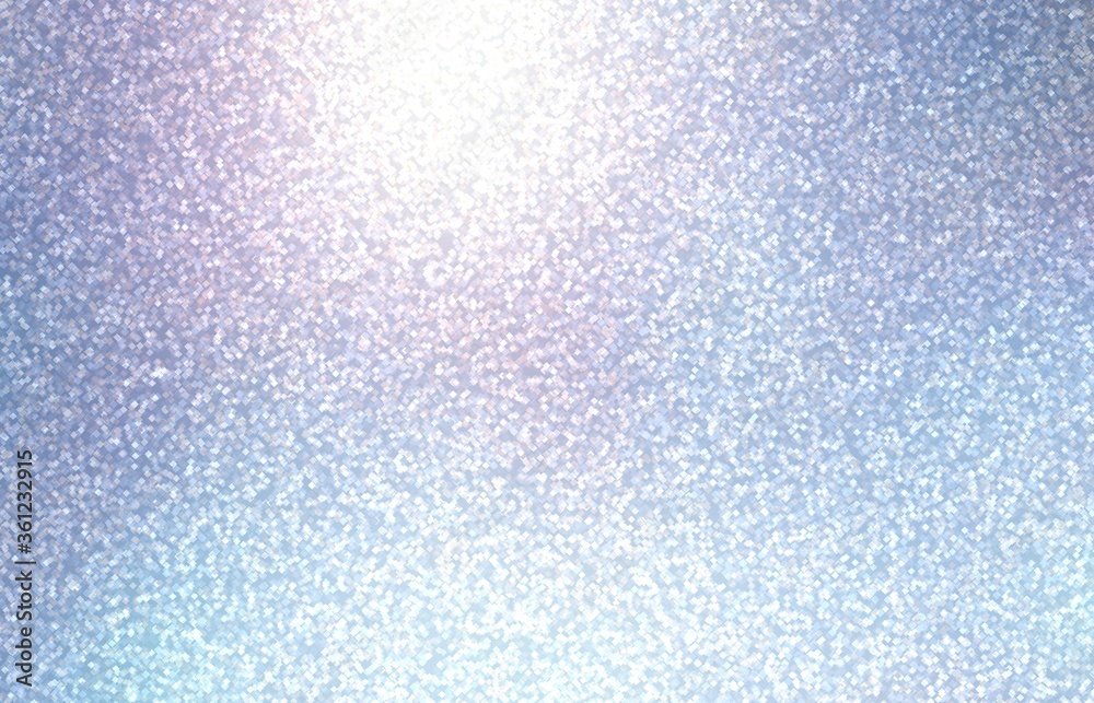 Bright glow on blue shimmer transparent texture. Winter clear background. Glitter pattern.