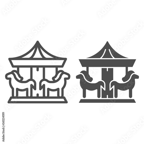 Carousel line and solid icon, Amusement park concept, merry-go-round sign on white background, carousel with horses icon in outline style for mobile concept and web design. Vector graphics.
