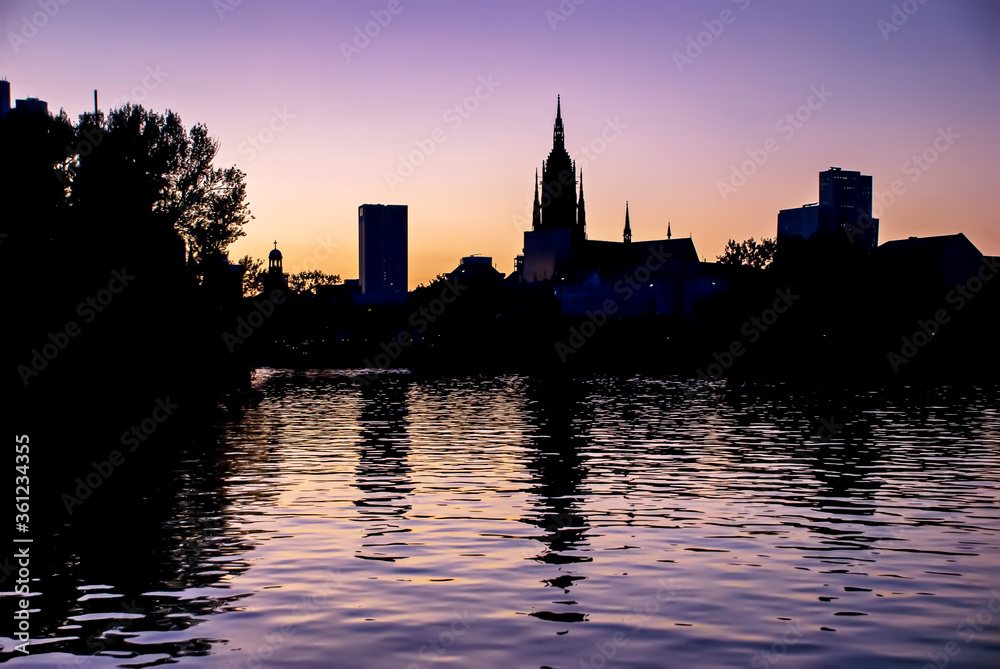 Down and skyline twilight photographed in Frankfurt am Main, Germany. Picture made in 2009.