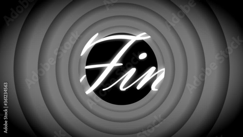 Monochrome Overlapping circle of ending animation pops out of the old cartoon style