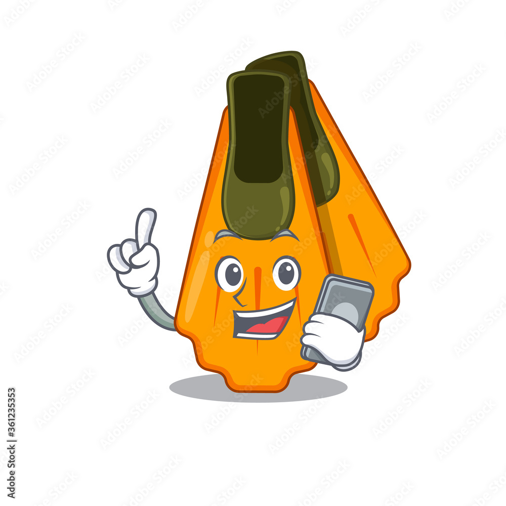 caricature character design style of swim fins speaking on phone caricature character design style of swim fins speaking on phone