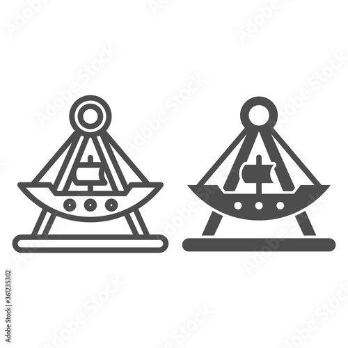 Riding ship attraction line and solid icon, Amusement park concept, viking boat ride sign on white background, swing boat icon in outline style for mobile concept and web design. Vector graphics.
