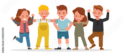Happy friends character vector design. Presentation in various action with emotions feeling happy.