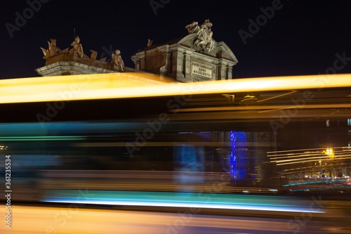 Beautiful shot of the Puerta de AlcalÃ¡ located in Madrid, Spain in night