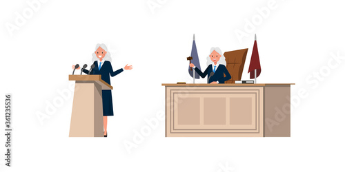 Judge woman character vector design. Presentation in various action.