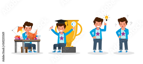 Kid character vector design presentation in various action.