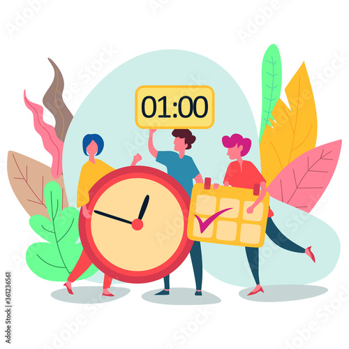 Timing and project scheduling. calendar with marks and clock flat vector illustration. Time management, deadline concept for banner, website design or landing web page