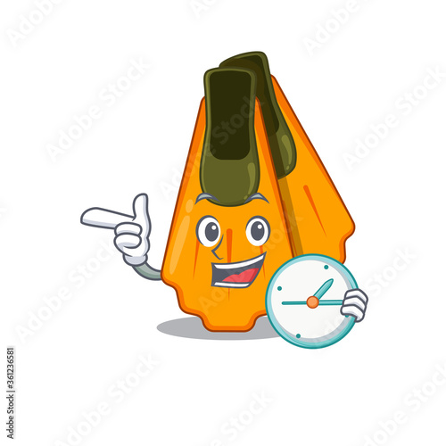 A picture of cheery swim fins holding a clock