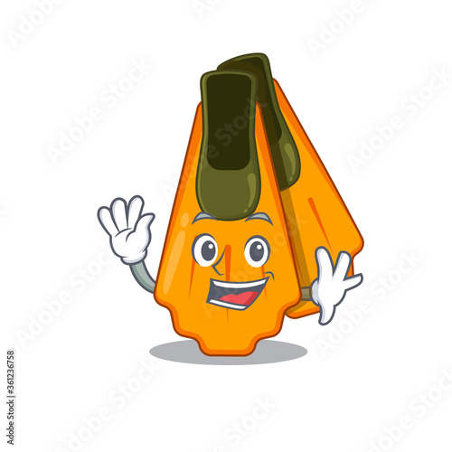 A charismatic swim fins mascot design concept smiling and waving hand