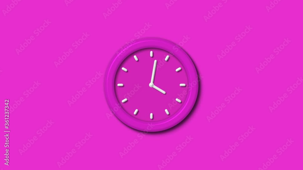 Beautiful pink clock isolated on ink background,12 hours 3d wall clock animation Beautiful pink clock isolated on ink background,12 hours 3d wall clock animation