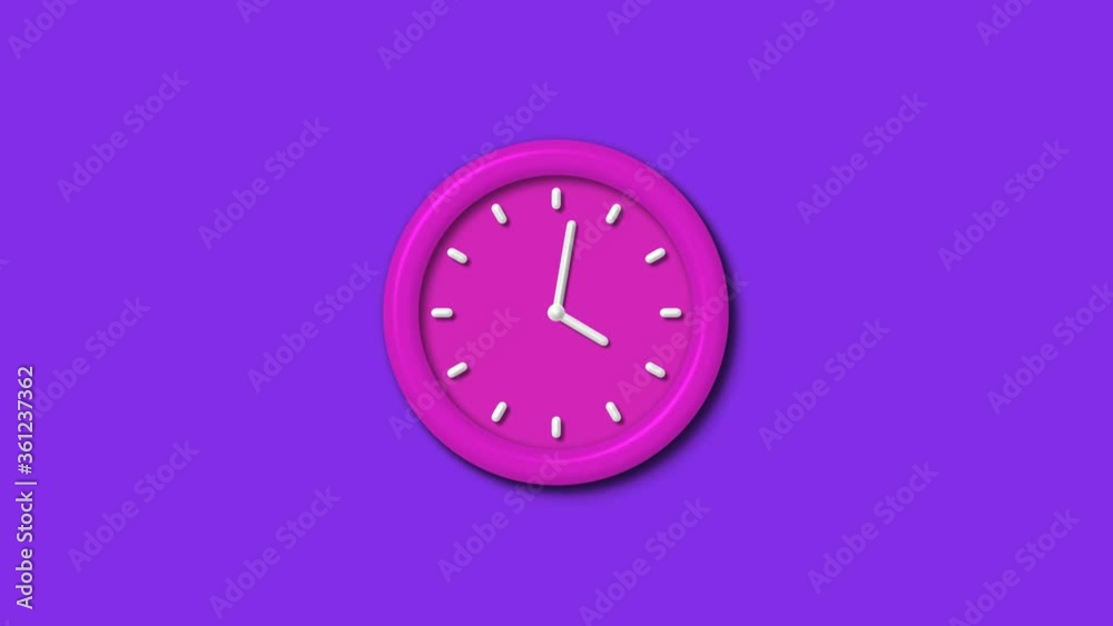 12 hours 3d wall clock isolated on purple color background 12 hours 3d wall clock isolated on purple color background