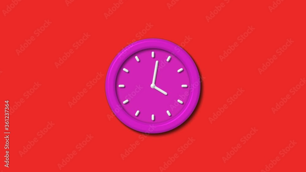Amazing 12 hours 3d wall clock isolated on red background,Counting down clock animation Amazing 12 hours 3d wall clock isolated on red background,Counting down clock animation
