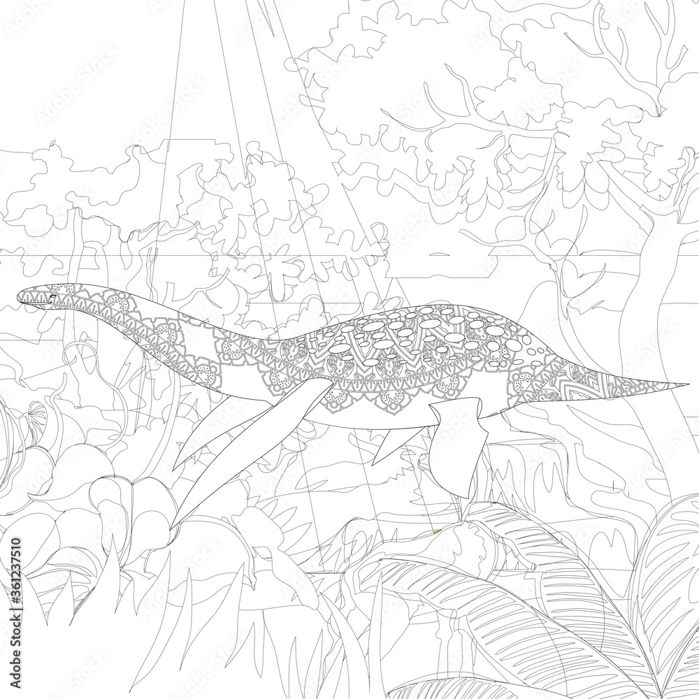 Naklejka premium Spinosaurus Dinosaur. Dino Coloring Pages. Animal coloring book pages for Adults.