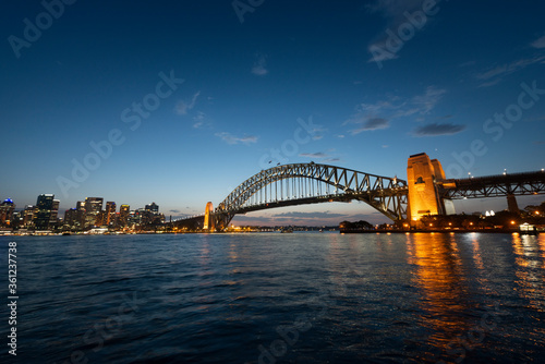 Downtown Sydney skyline in Australia during twiligt time.