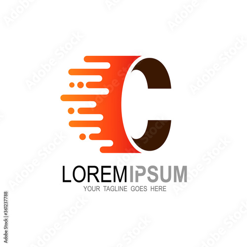 C logo, Letter C logo with fast delivery icon