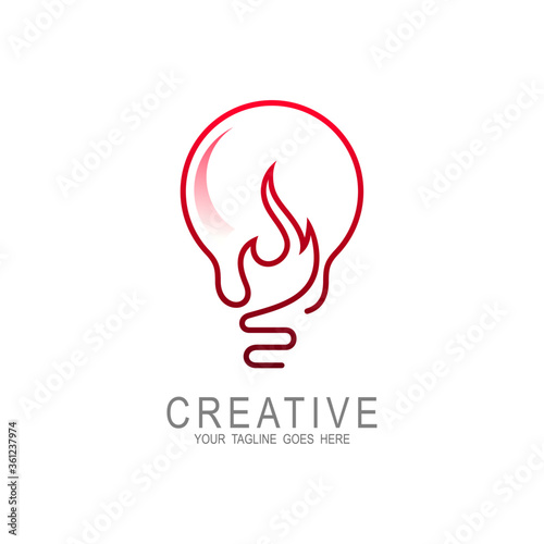 Light bulb logo and combination of fire designs, flame illustration with light bulb symbols
