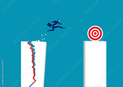Businessman jump  across the growing bar chart. vector illustrator.
