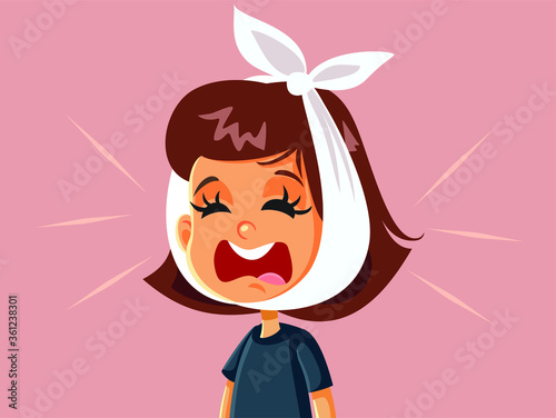 Little Girl Having a Toothache Feeling in Pain 