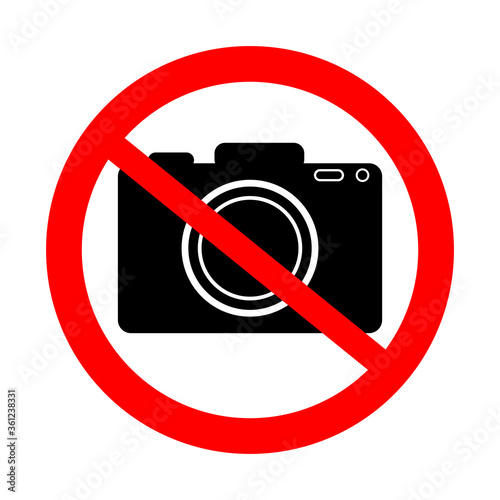 It is forbidden to take pictures. Photographic warning sign. Illustration of prohibition of the use of the camera. Stock Photo.
