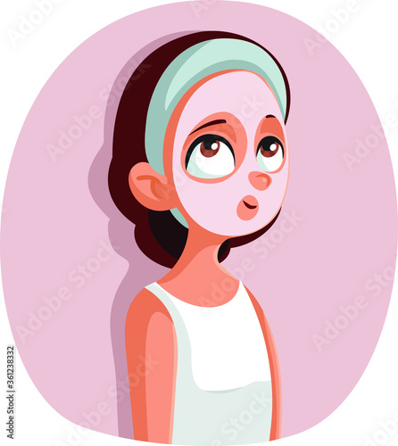  Teen Girl with Beauty Face Mask Treatment Vector Cartoon