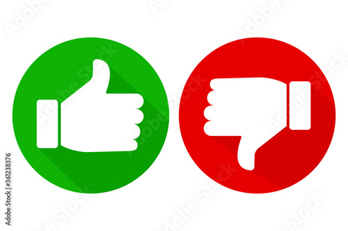 Vector button good and bad. Flat red and green icon of denial and approval. Stock Photo.