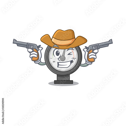 A wise cowboy of pressure gauge Cartoon design with guns