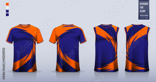 Blue - Orange T-shirt sport, Soccer jersey, football kit, basketball uniform, tank top, and running singlet mockup.