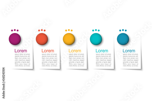 Post it notes, stickers. Vector iInfographic template for business, presentations, web design, 5 steps,  options.