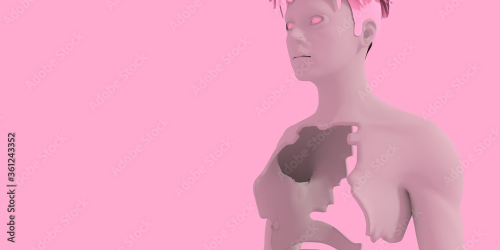Abstract digital illustration from 3D rendering of a woman showing a body inside. Abstract digital illustration from 3D rendering of a woman showing a body inside.