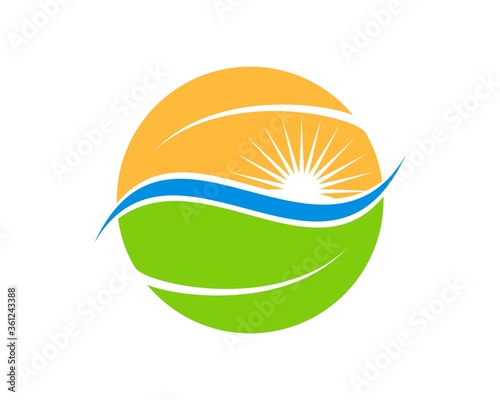 yin yang leaf with waves and sun light