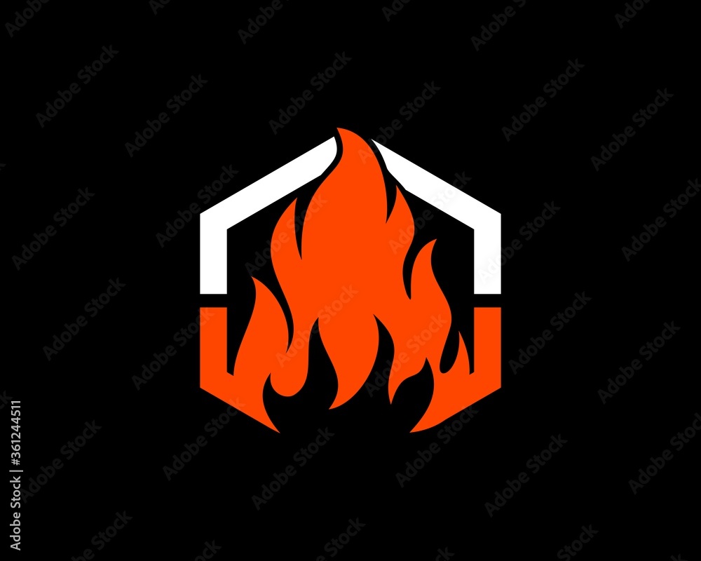 Fire flame with hexagon line Fire flame with hexagon line