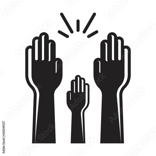 Raising hands audience celebrate flat icon for apps and websites