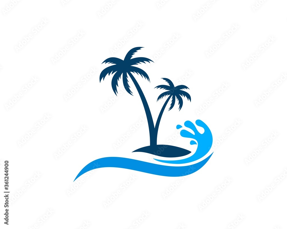 Beach with palm tree and wave