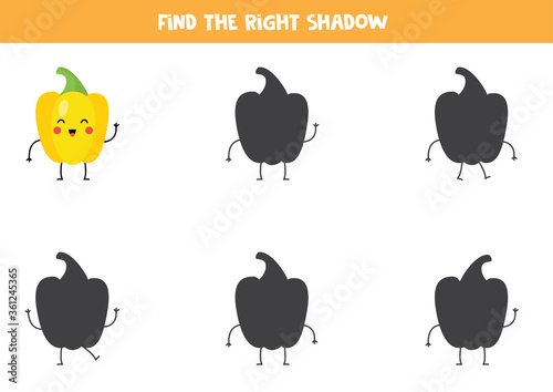 Find the right shadow of cute kawaii yellow pepper.